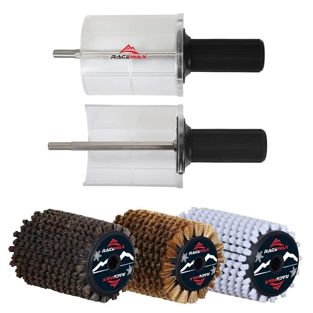 Jeu de brosses rotatives RaceWax en nylon, crin et cuivre avec manche Speed Stick
