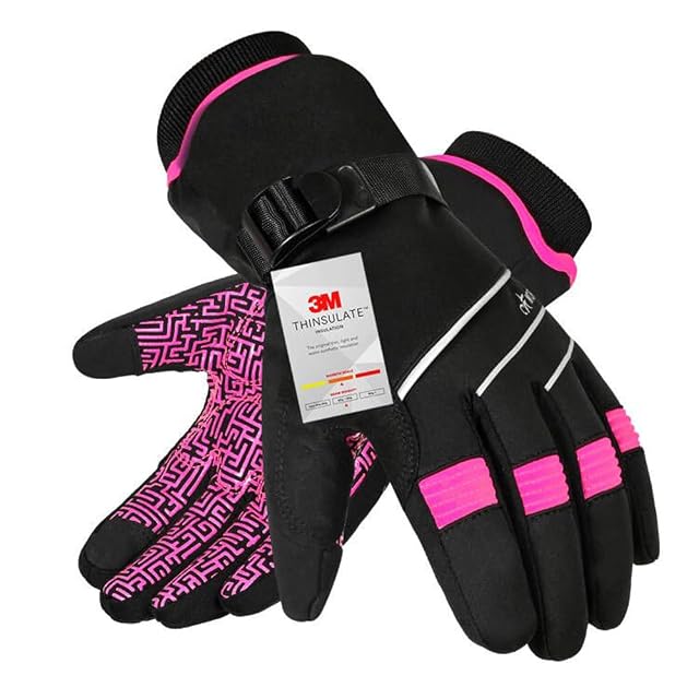 Gants d’hiver BIKINGMOREOK roses à doublure Thinsulate