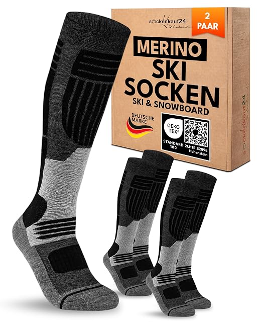 Chaussettes de ski mérinos sockenkauf24 noires, deux paires